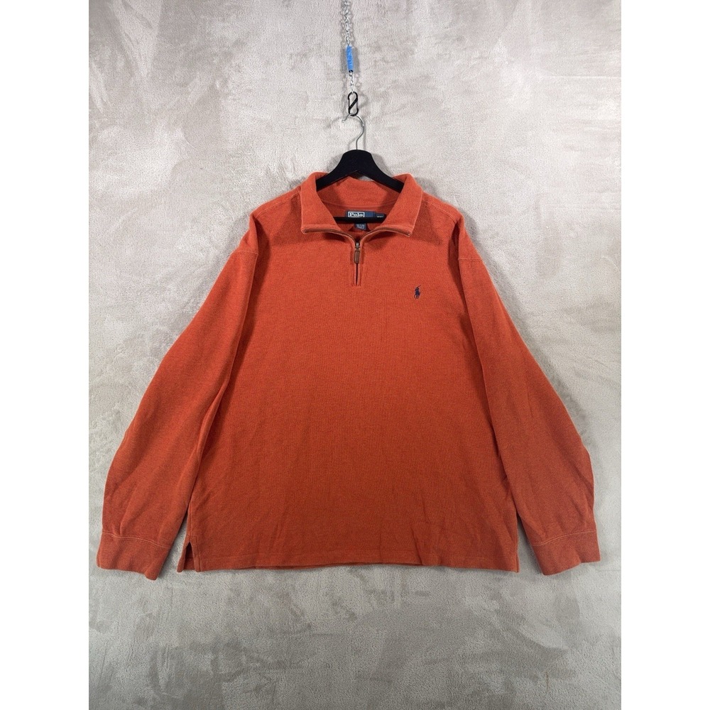 Polo Ralph Lauren Estate Quarter Zip Sweater Mens XXL Orange Pony Pullover